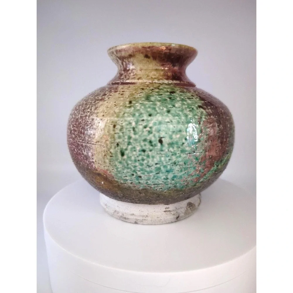 Steve Elgeson Studio Pottery Vase Signed 2004 Green Brown Glaze Hand Thrown Art